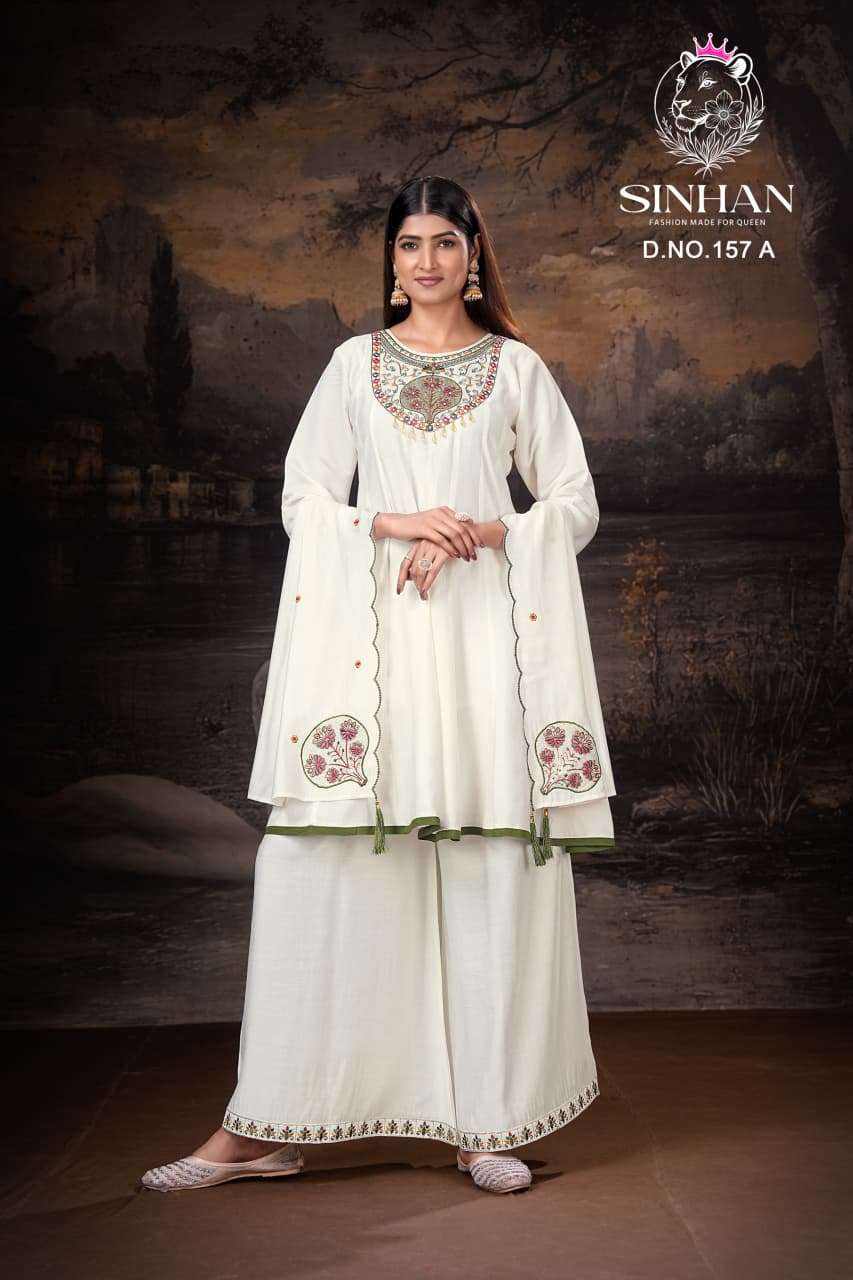 SINHAN 157 ROMAN WITH COTTON INNER PALAZZO SET REGULAR TYPE SUIT WHOLESALER IN SURAT